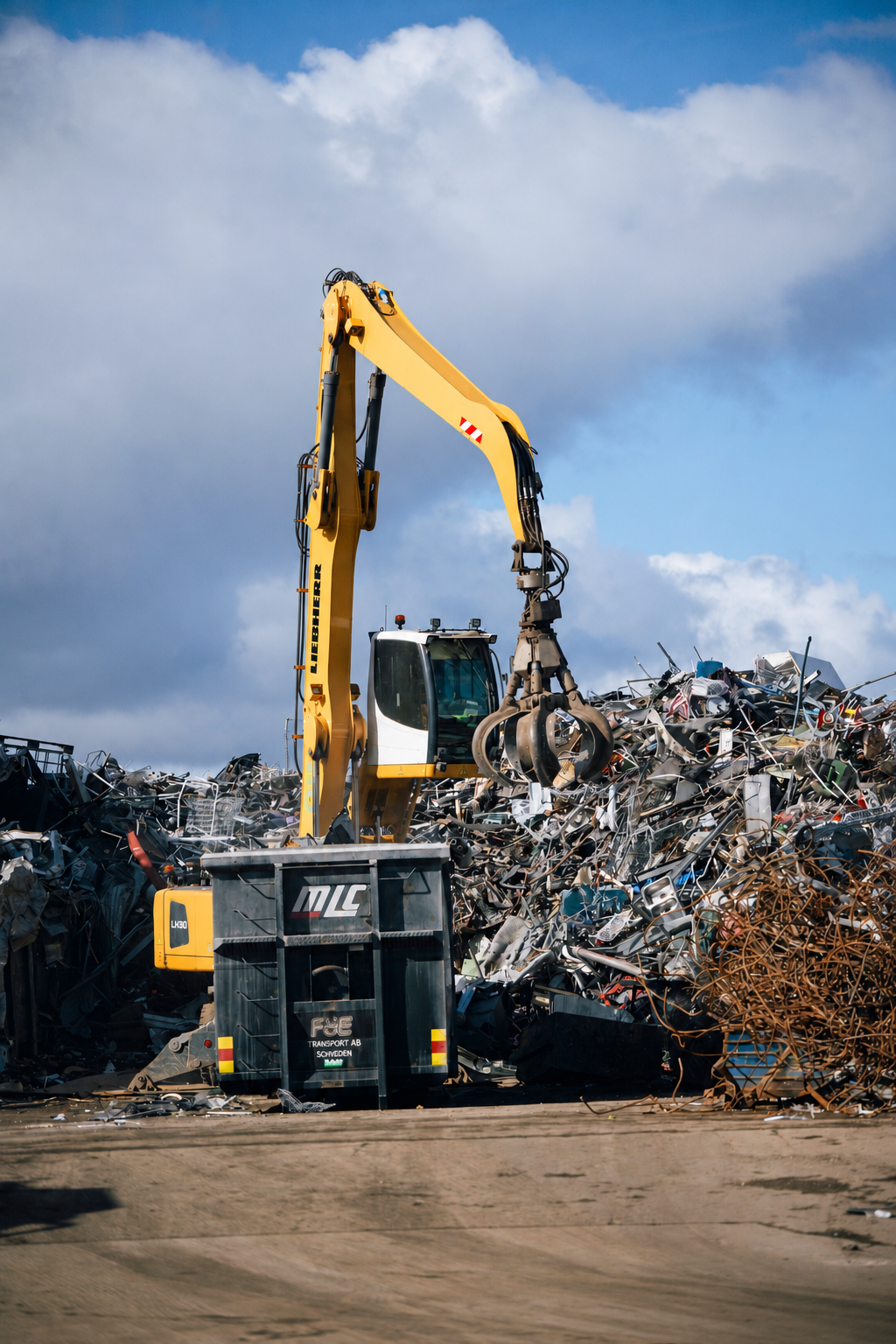 Liebherr materialhanterare vid Nordic Raw Materials återvinningsanläggning i Landskrona